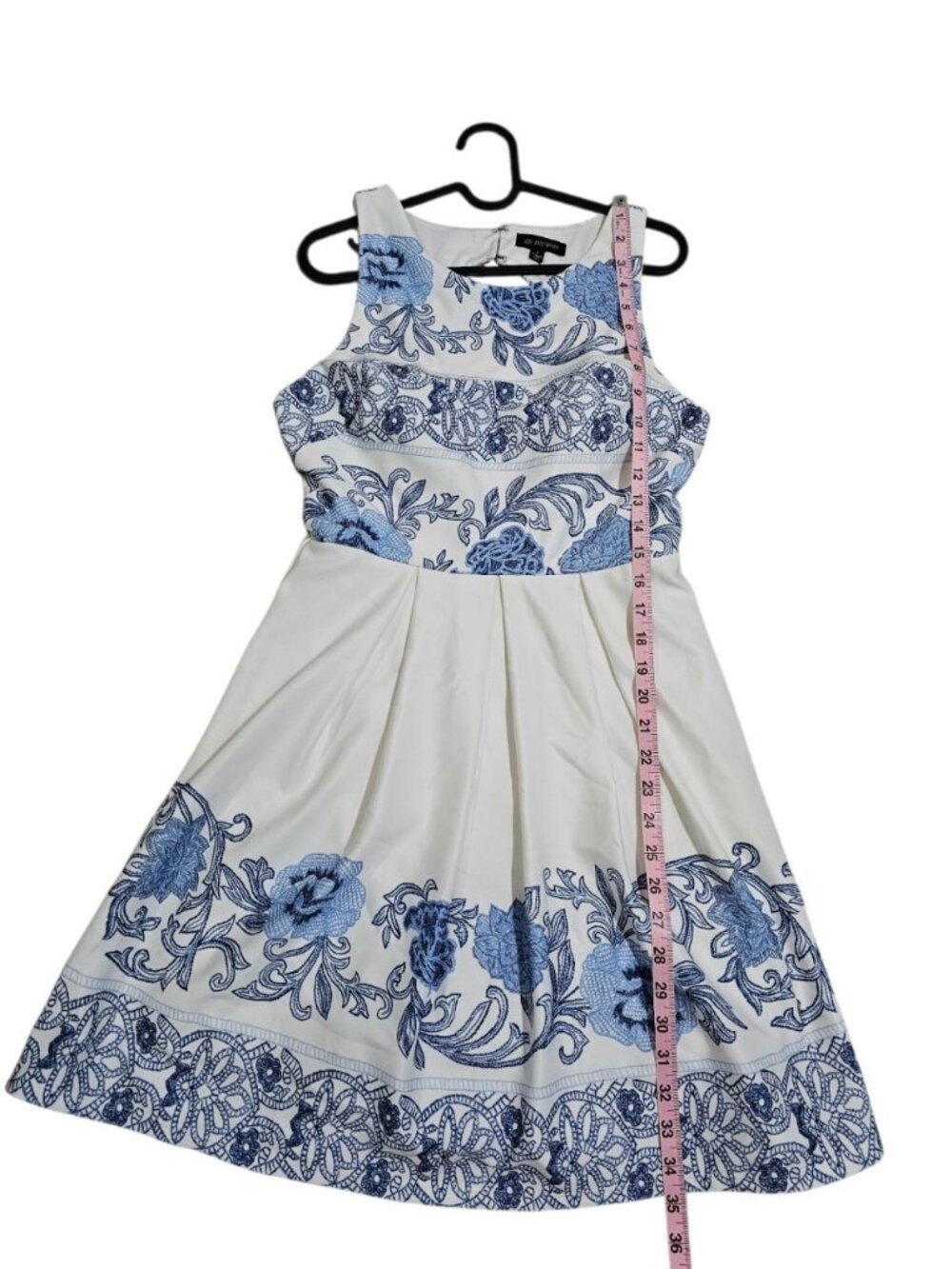 Jodi Kristopher Size 9 Dress Blue White Floral Embroidered Statement Midi Rare - Picture 5 of 6
